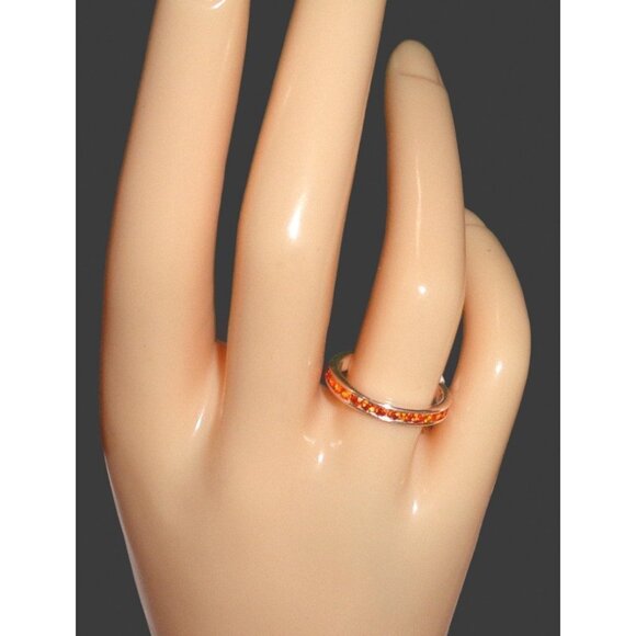 925 Sterling Silver High Polished Orange AAA Grade CZ Band Eternity Ring Size 7 - Picture 1 of 3